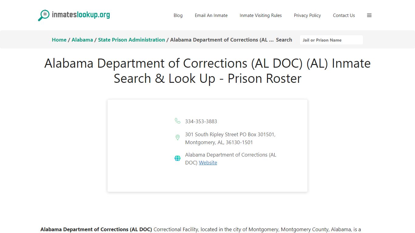 Alabama Department of Corrections (AL DOC) (AL) Inmate Search & Look Up ...